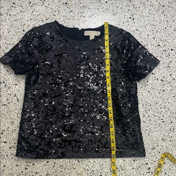 Michael Kors black sequin short sleeve top blouse XS back zip - Picture 6 of 8